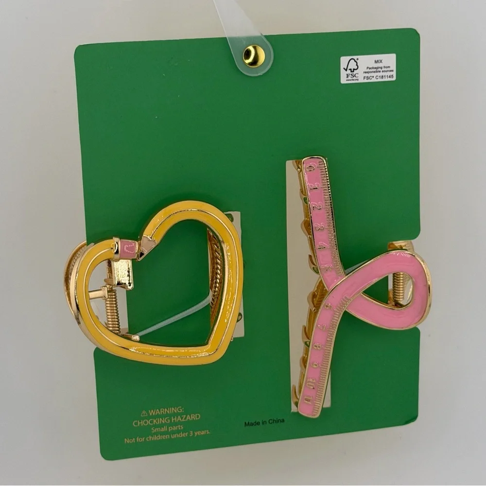 Piper K Back to School Ruler Pencil Claw Clip Gold Tone - Set of 2